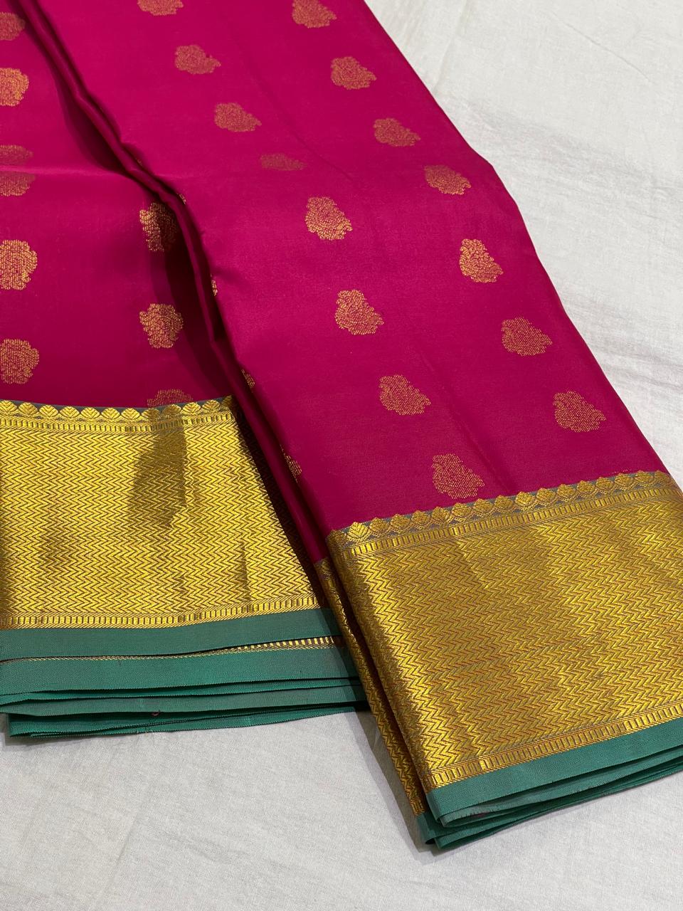 MEGANTA PINK/GREEN COLOUR COMBITION PURE KANCHI SILK SAREE