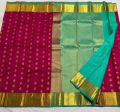 MEGANTA PINK/GREEN COLOUR COMBITION PURE KANCHI SILK SAREE