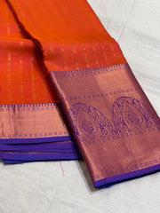 ORANGE/ROYAL BLUE COLOUR COMBITION PURE KANCHI SILK SAREE