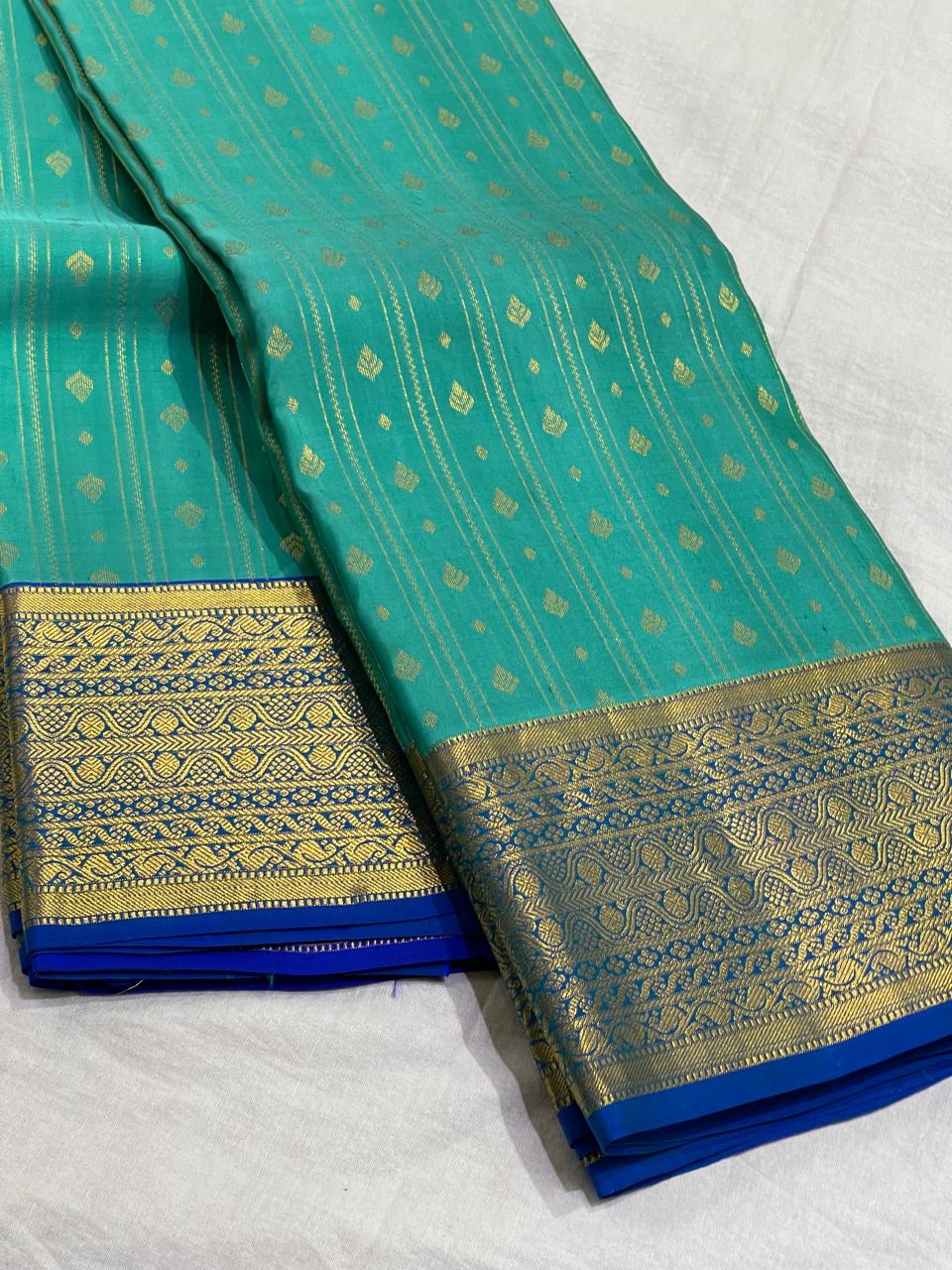 TORQUISE BLUE/ROYAL BLUE COLOUR COMBITION PURE KANCHI SILK SAREE