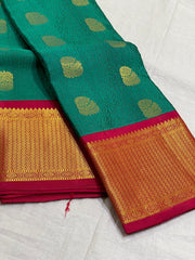 GREEN/RED COLOUR COMBITION PURE KANCHI SILK SAREE