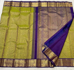 MEHANDI GREEN/BLUE  COLOUR COMBITION PURE KANCHI SILK SAREE