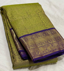 MEHANDI GREEN/BLUE  COLOUR COMBITION PURE KANCHI SILK SAREE