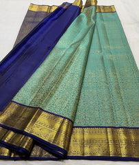 LITE BLUE/NAVY BLUE  COLOUR COMBITION PURE KANCHI SILK SAREE