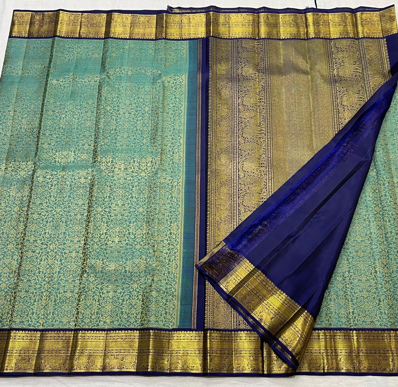 LITE BLUE/NAVY BLUE  COLOUR COMBITION PURE KANCHI SILK SAREE