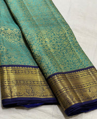 LITE BLUE/NAVY BLUE  COLOUR COMBITION PURE KANCHI SILK SAREE