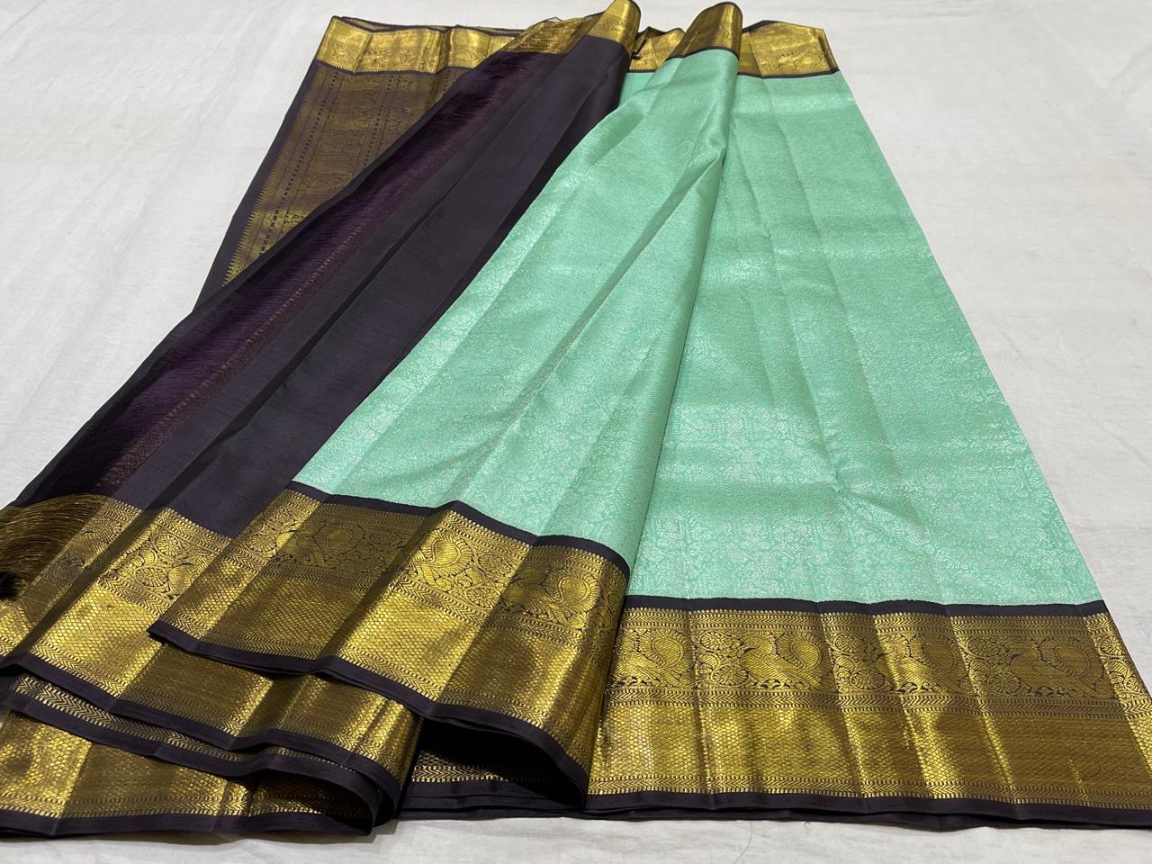 LITE BLUE/BROWN COLOUR COMBITION PURE KANCHI SILK SAREE