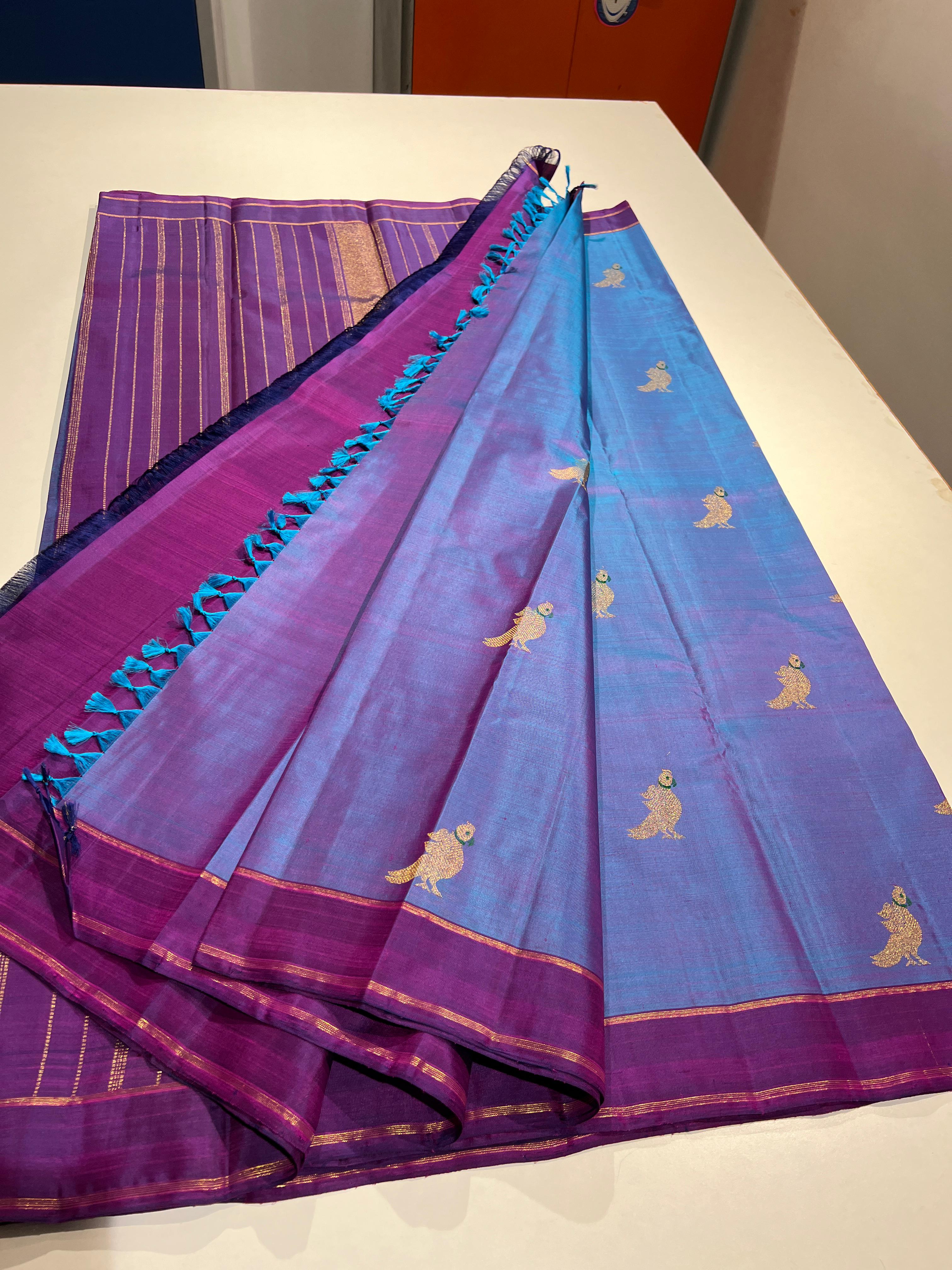 PURPLE COLOUR COMBITION PURE KANCHI SILK SAREE