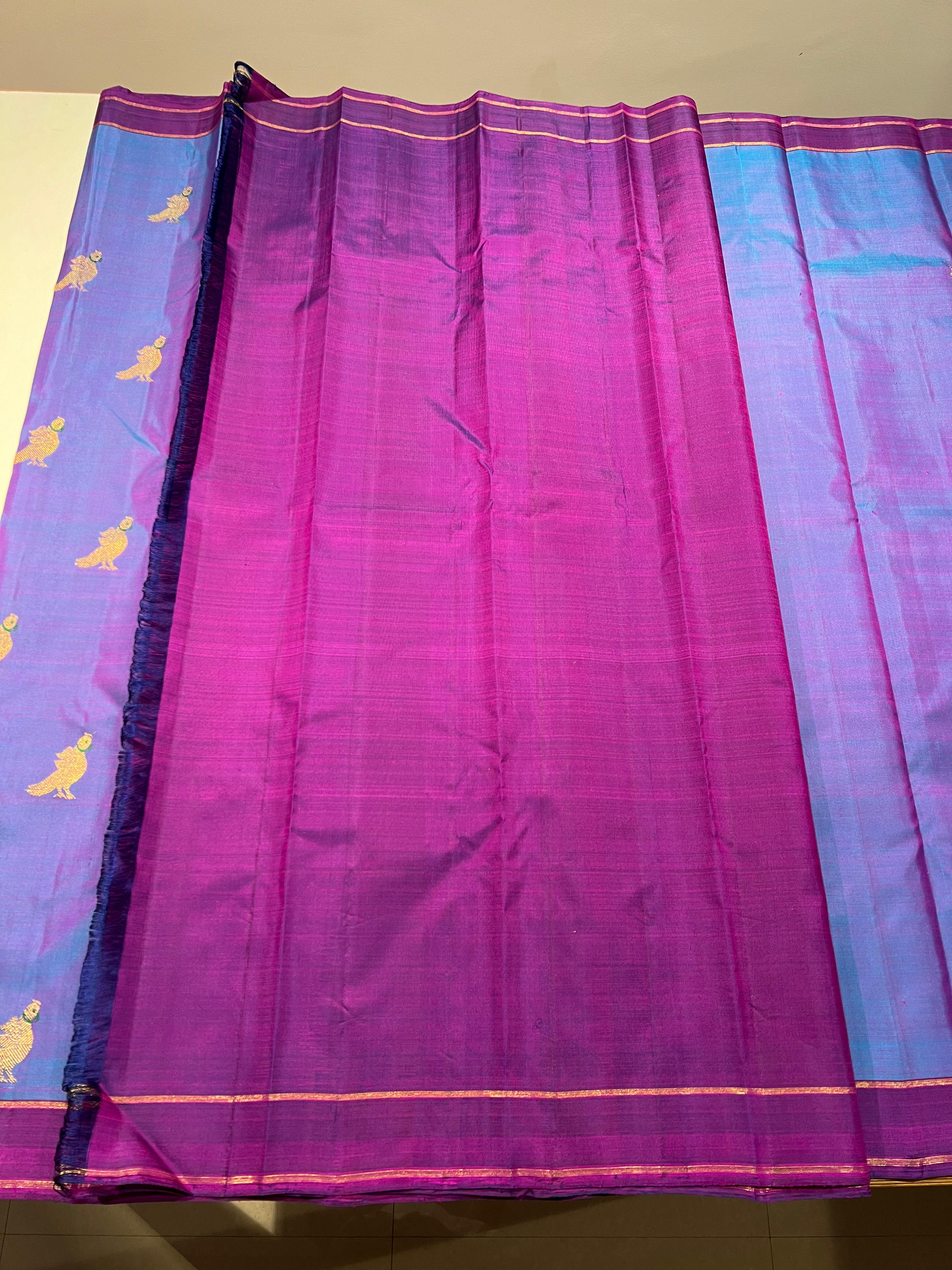 PURPLE COLOUR COMBITION PURE KANCHI SILK SAREE