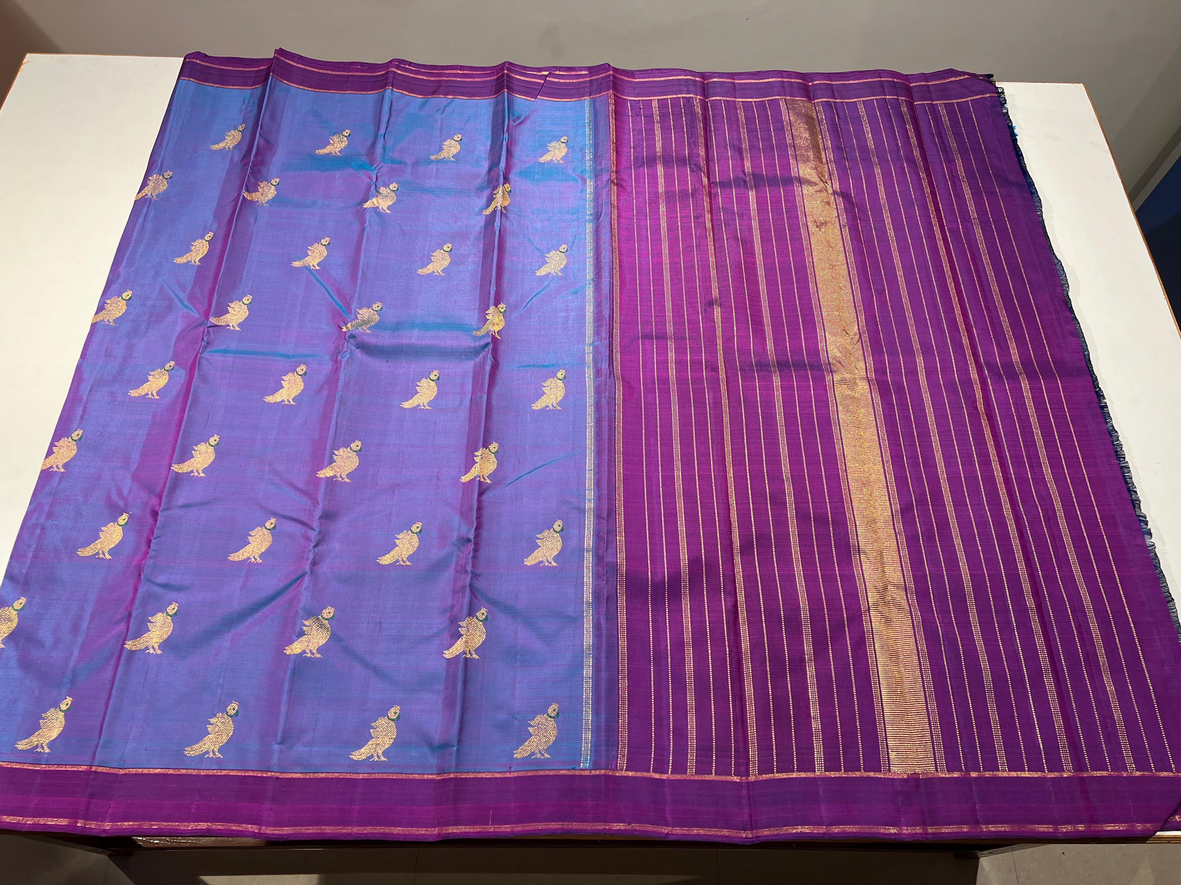 PURPLE COLOUR COMBITION PURE KANCHI SILK SAREE