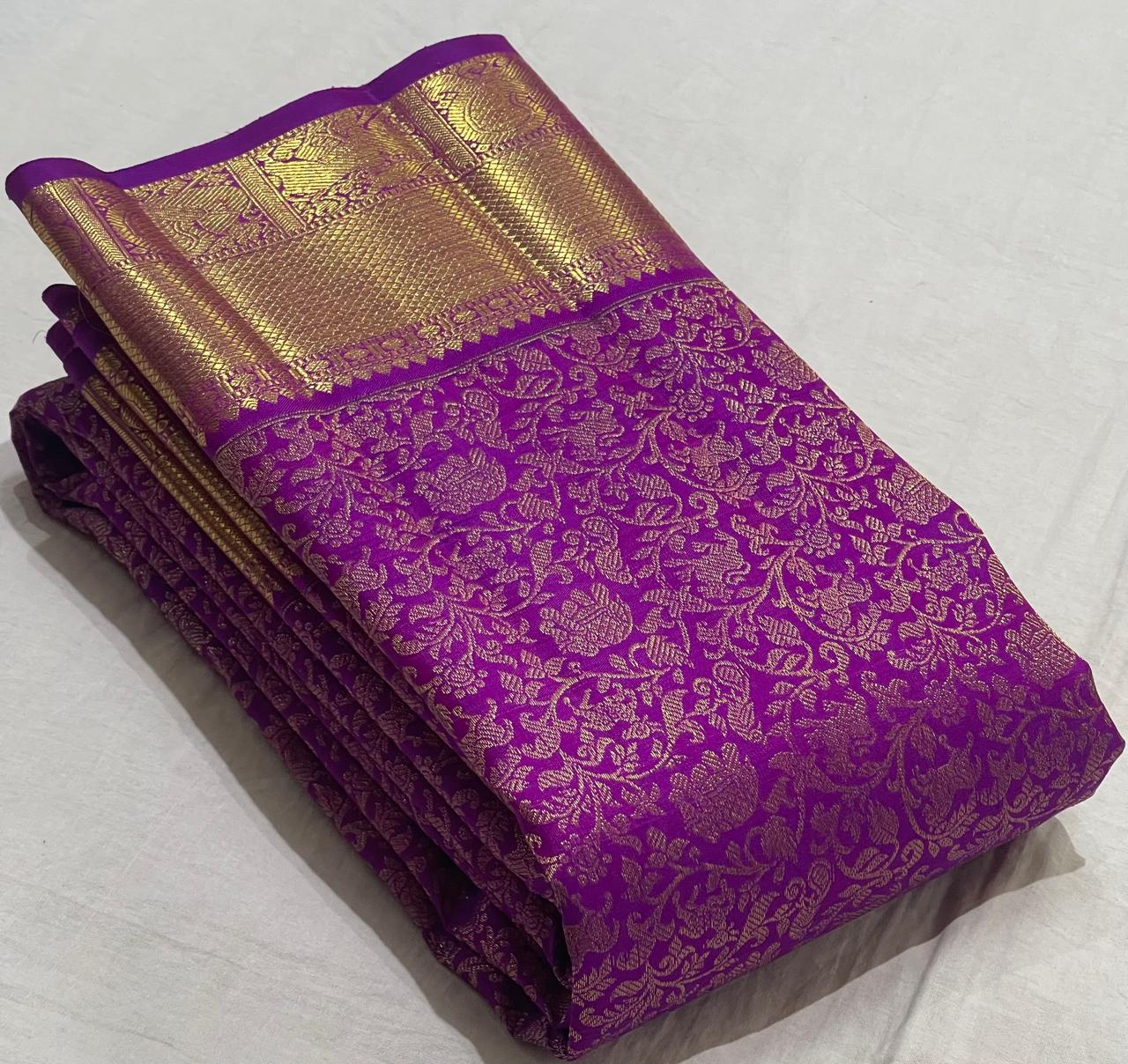 PURPLE COLOUR COMBITION PURE KANCHI SILK SAREE