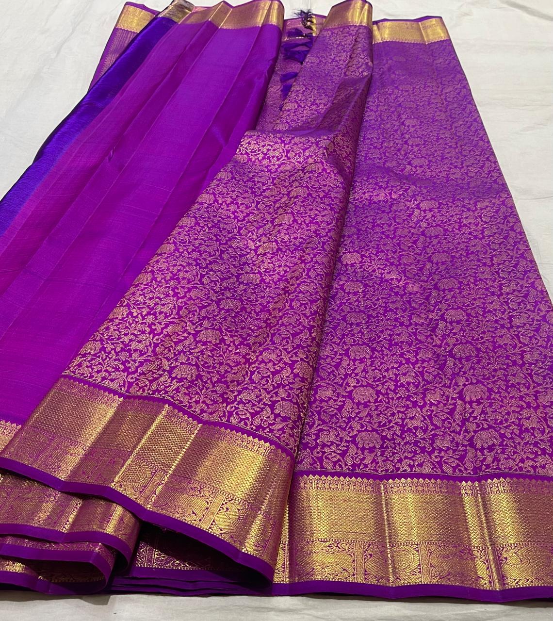 PURPLE COLOUR COMBITION PURE KANCHI SILK SAREE