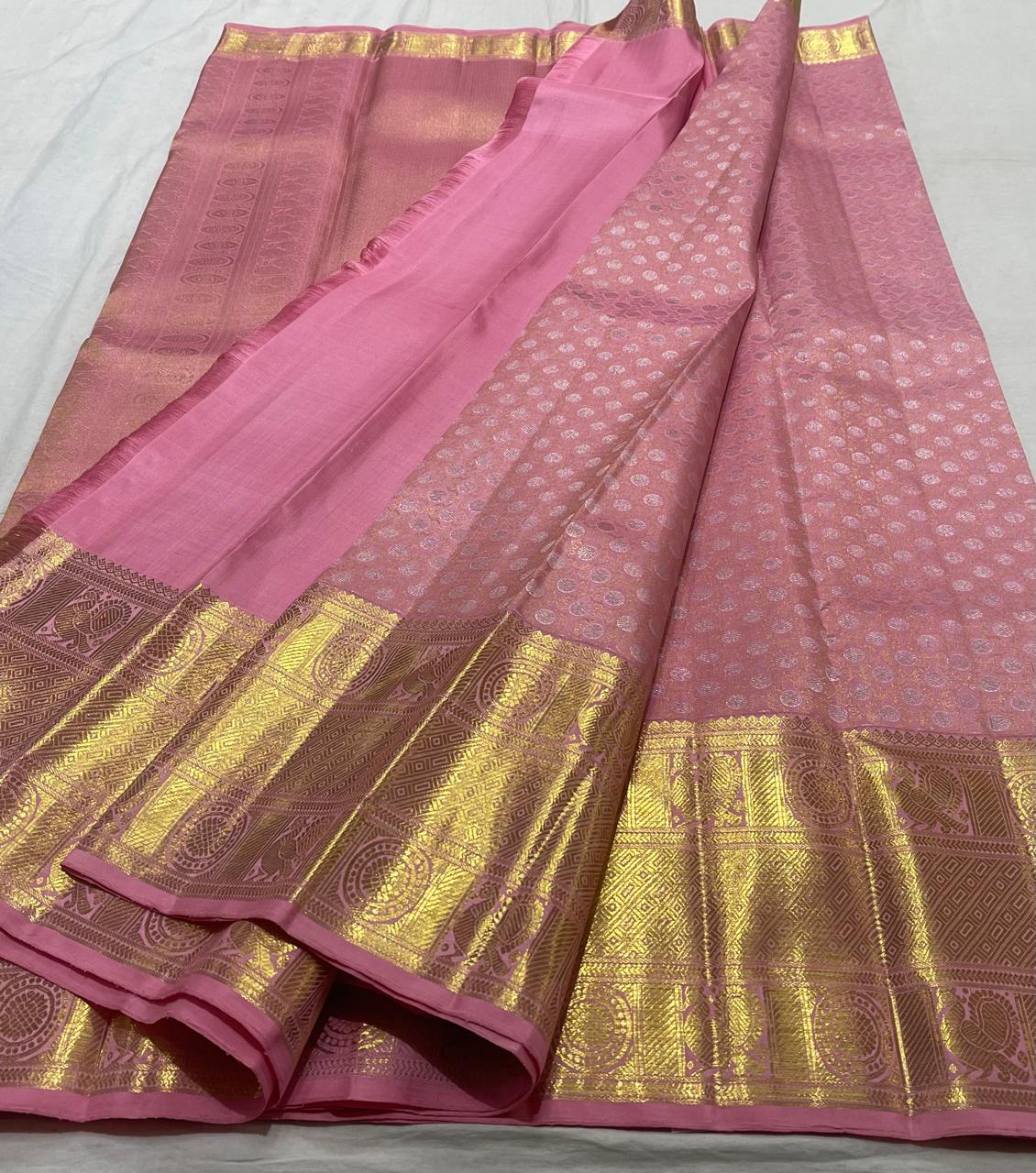 PEACH COLOUR COMBITION PURE KANCHI SILK SAREE