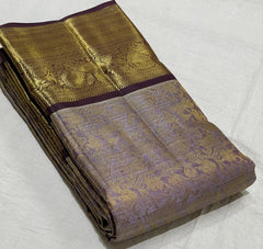 BROWN  COLOUR COMBITION PURE KANCHI SILK SAREE