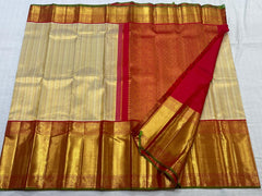 GOLD/RED  COLOUR COMBITION PURE KANCHI SILK SAREE