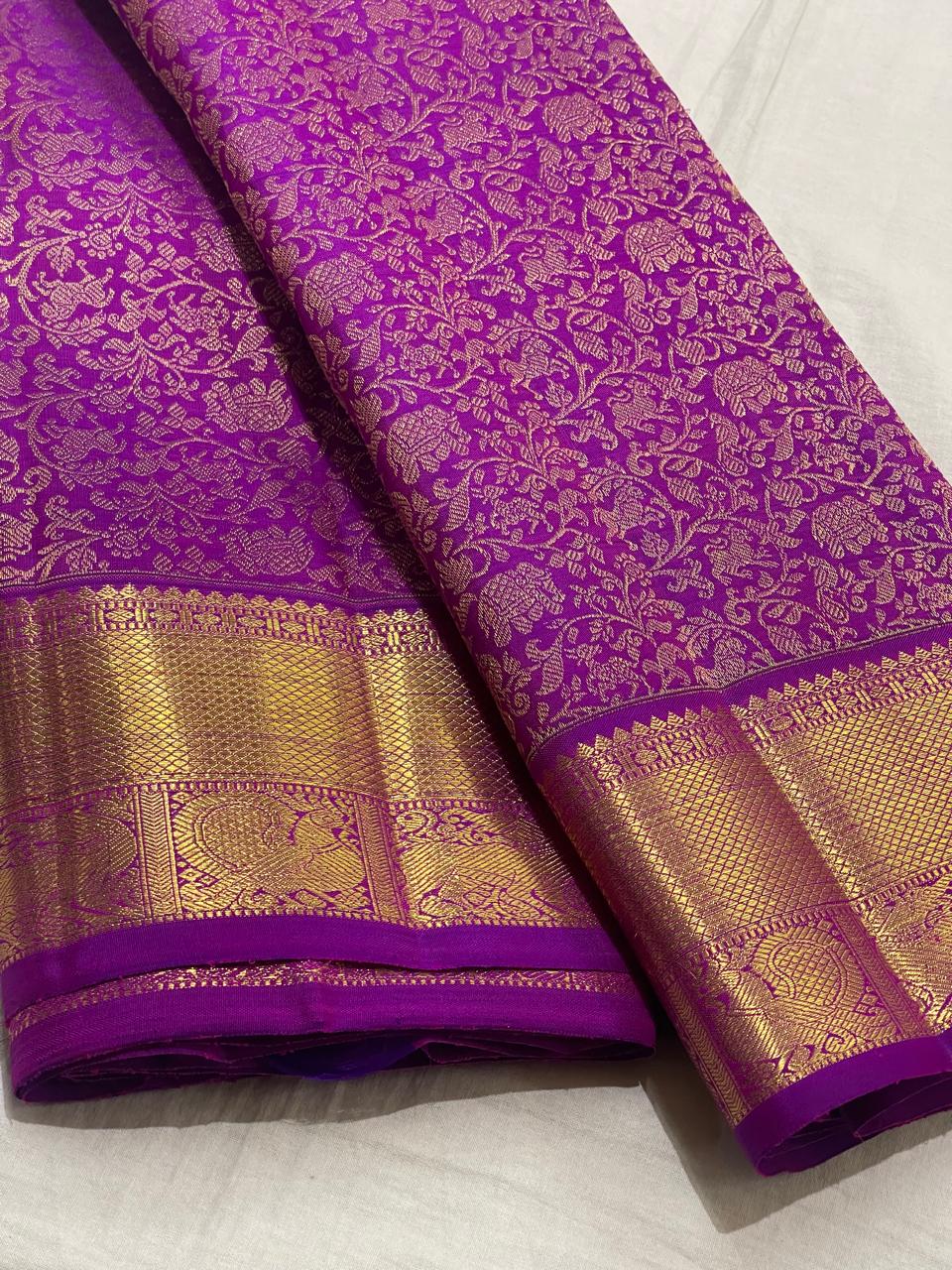 PURPLE COLOUR COMBITION PURE KANCHI SILK SAREE