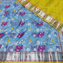 BLUE/LEMON YELLOW  ZARI KOTA SAREE