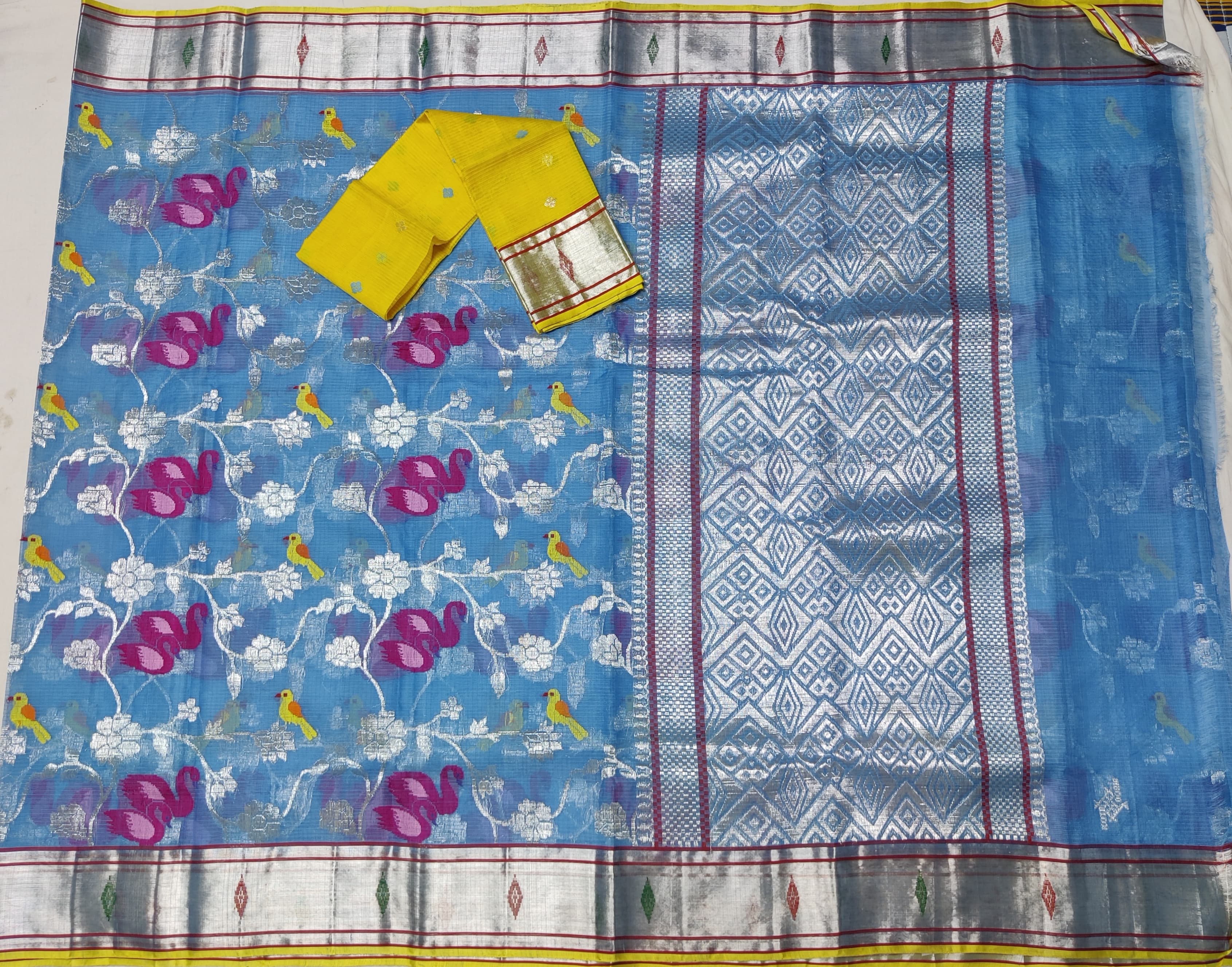 BLUE/LEMON YELLOW  ZARI KOTA SAREE