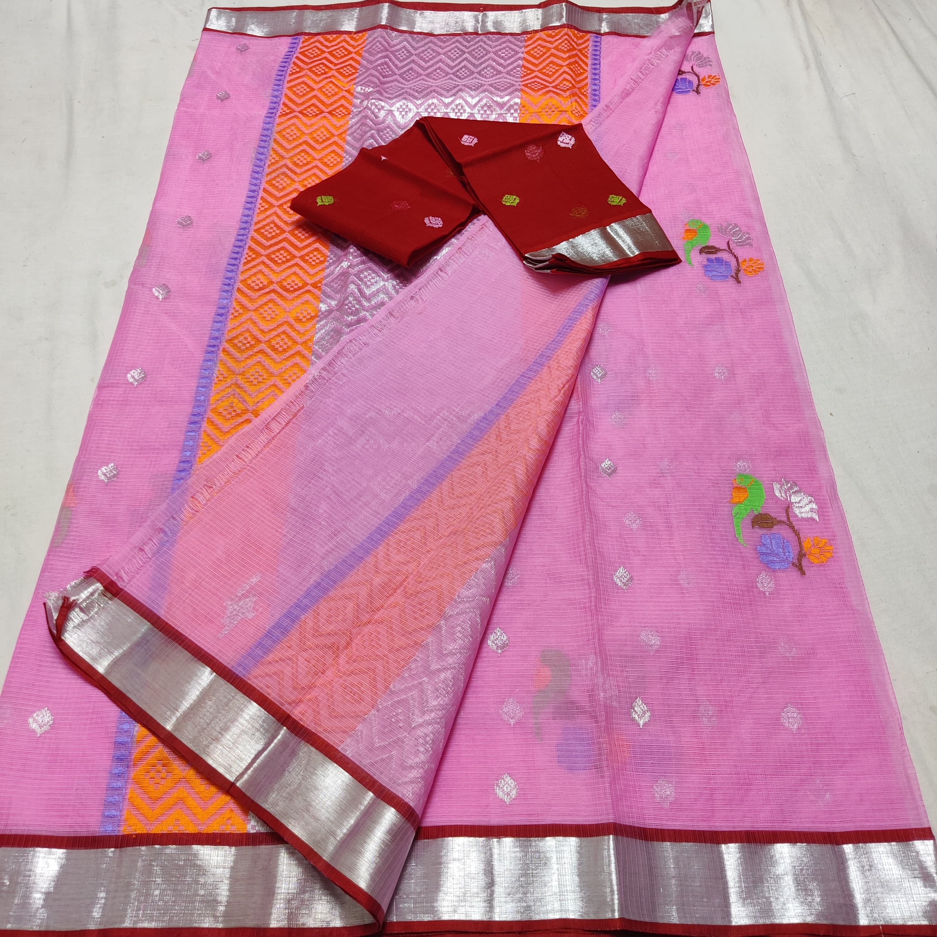 BABY PINK/RED YELLOW  ZARI KOTA SAREE