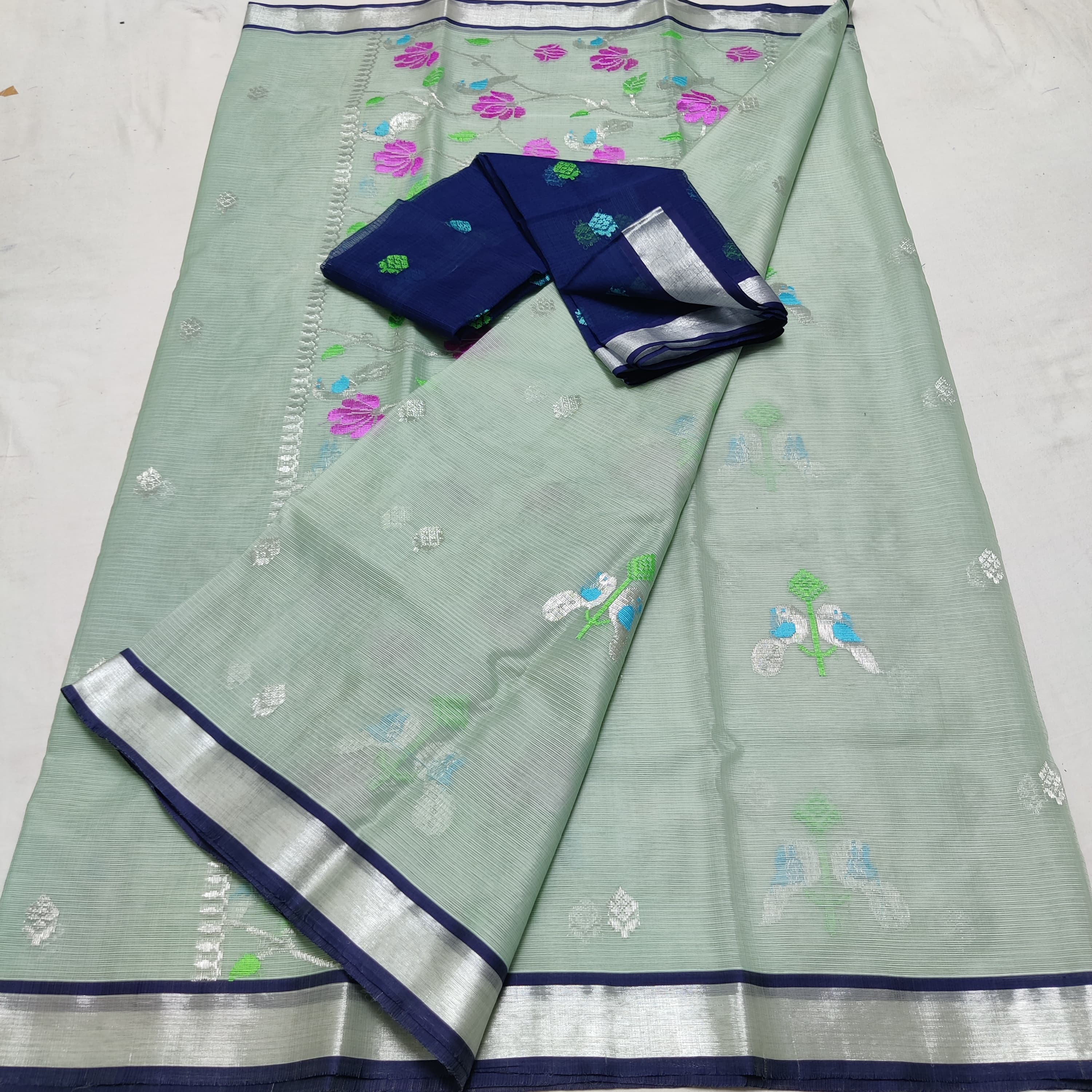 LITE SEA GREEN/DARK BLUE  ZARI KOTA SAREE