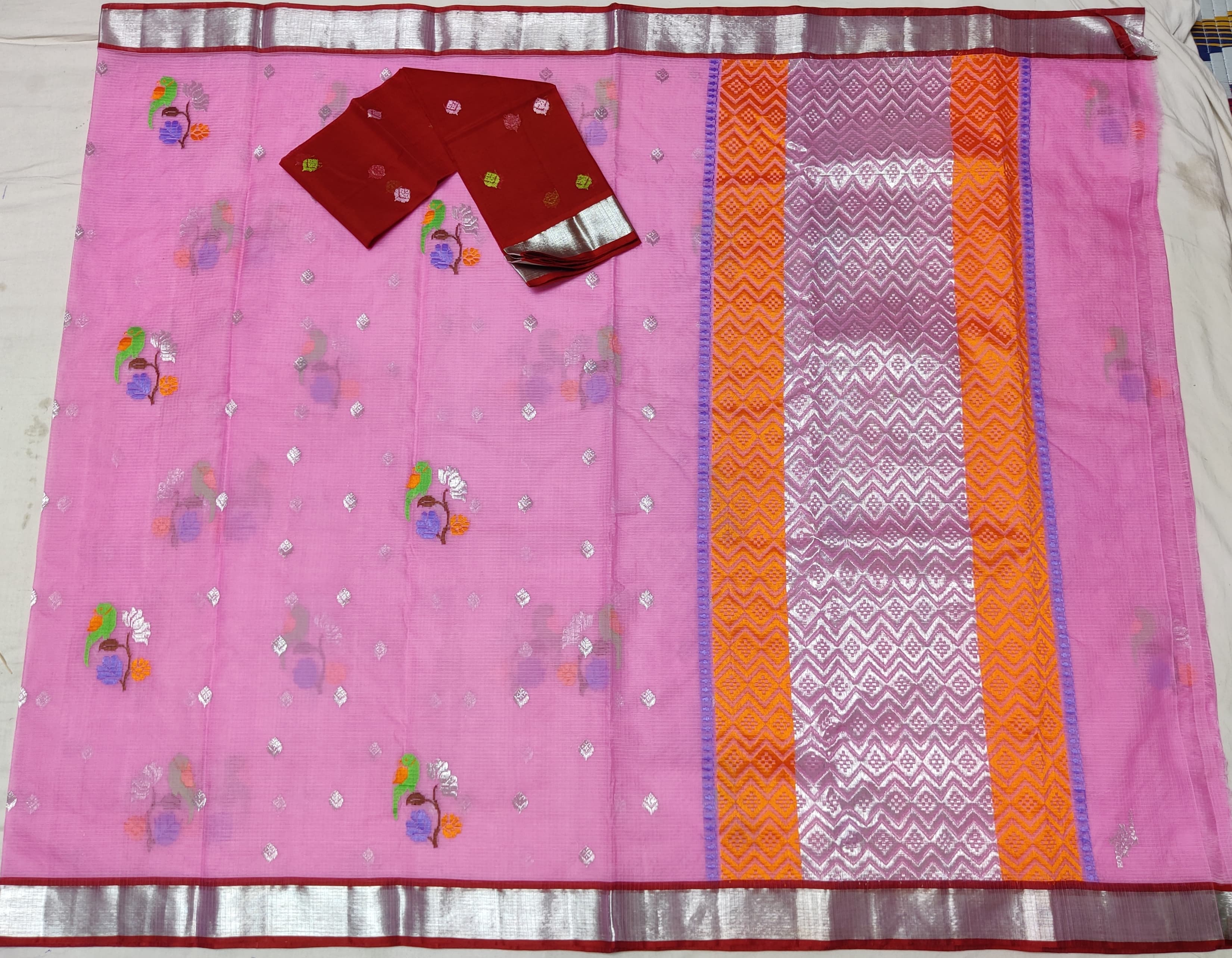 BABY PINK/RED YELLOW  ZARI KOTA SAREE