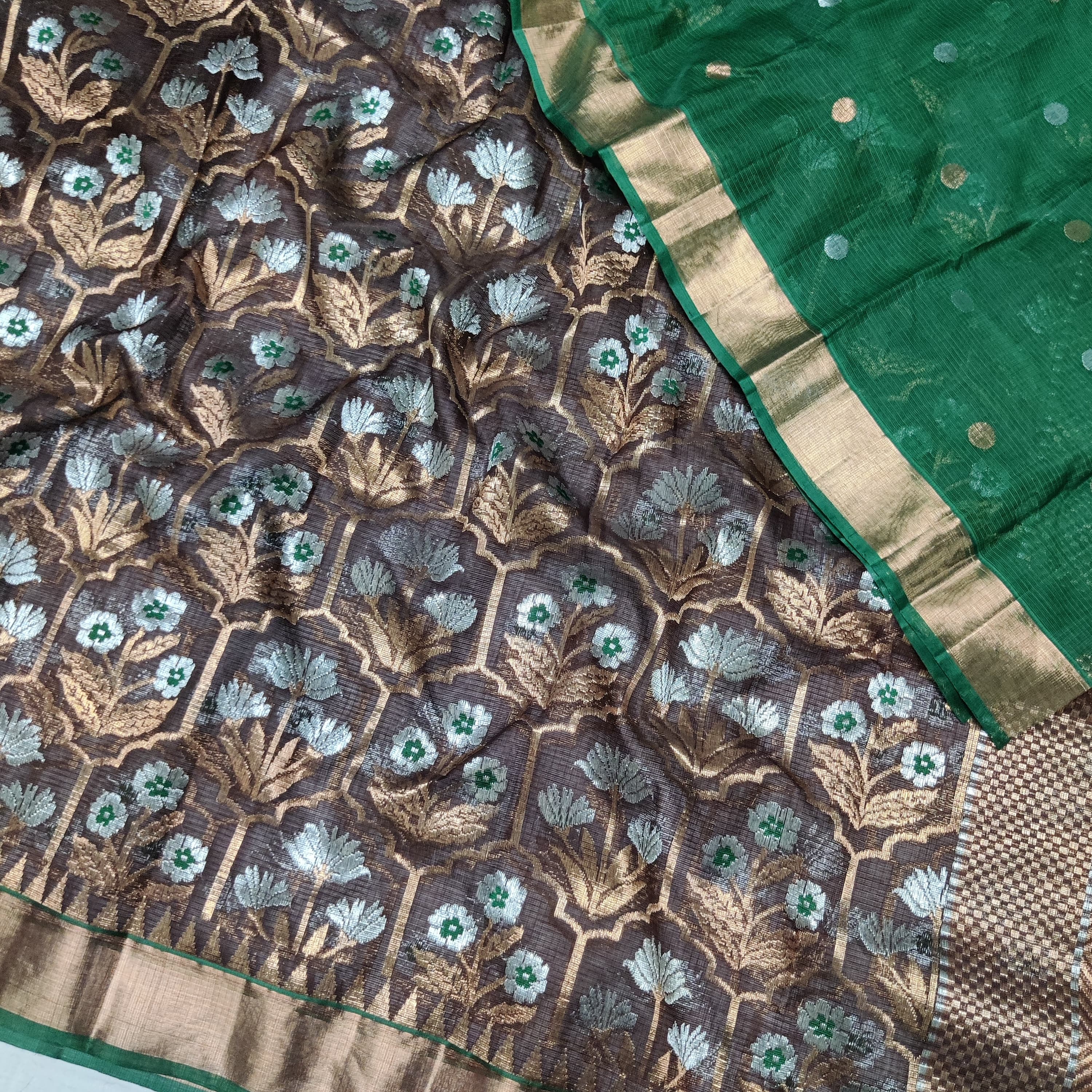 BROWN/GREEN  ZARI KOTA SAREE