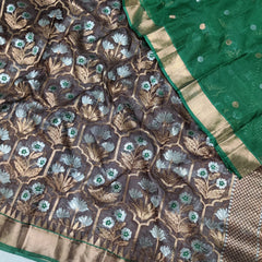 BROWN/GREEN  ZARI KOTA SAREE