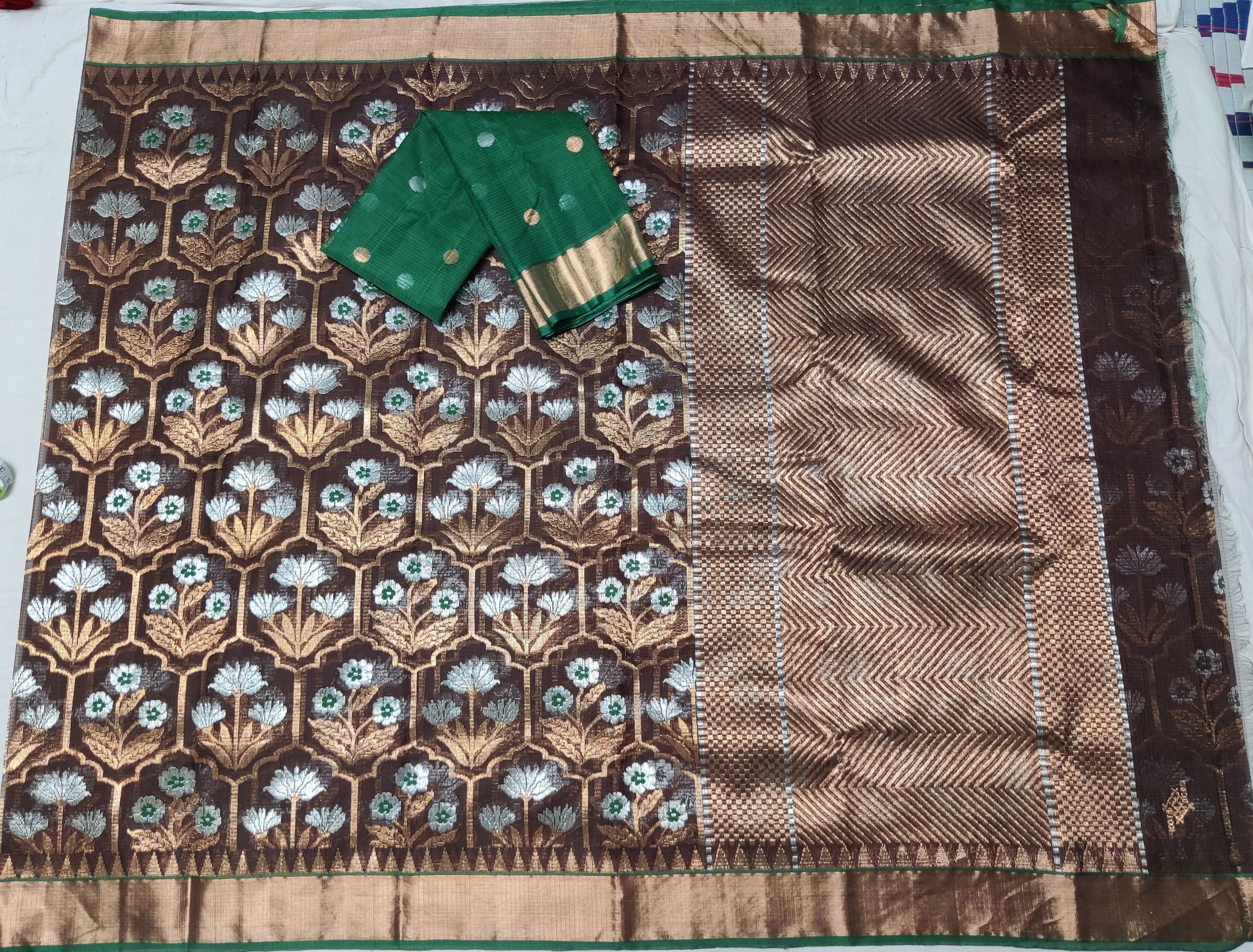 BROWN/GREEN  ZARI KOTA SAREE