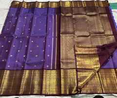 VOILET/BROWN  COLOUR COMBITION PURE KANCHI SILK SAREE