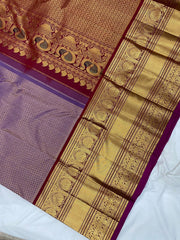 LAVENDER/MAROON  COLOUR COMBITION PURE KANCHI SILK SAREE