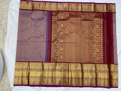 LAVENDER/MAROON  COLOUR COMBITION PURE KANCHI SILK SAREE