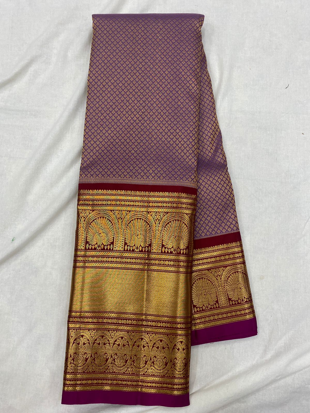 LAVENDER/MAROON  COLOUR COMBITION PURE KANCHI SILK SAREE