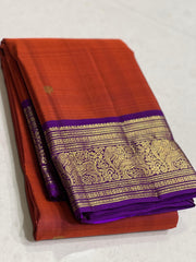 ORANGISH RED/VOILET  COLOUR COMBITION PURE KANCHI SILK SAREE