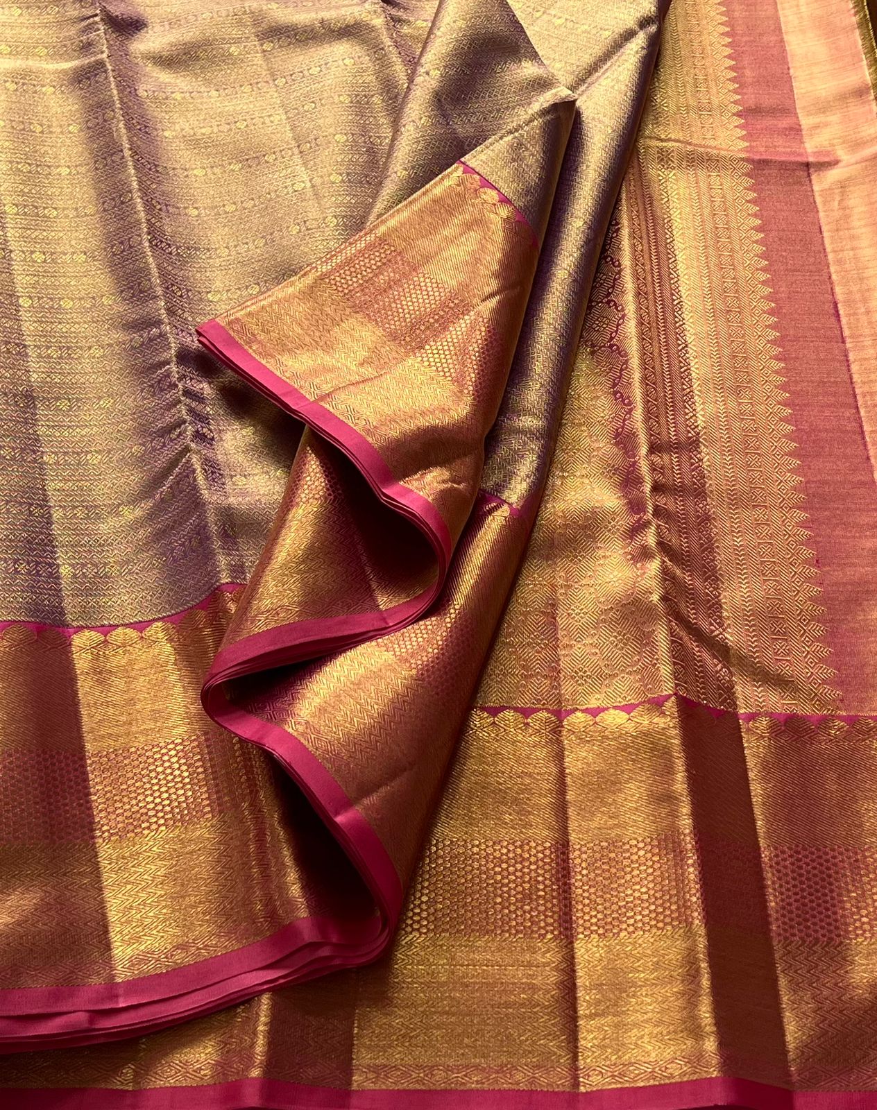 LAVENDER/PINK COLOUR COMBITION PURE KANCHI SILK SAREE