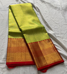 PARROT GREEN/RED  COLOUR COMBITION PURE KANCHI SILK SAREE