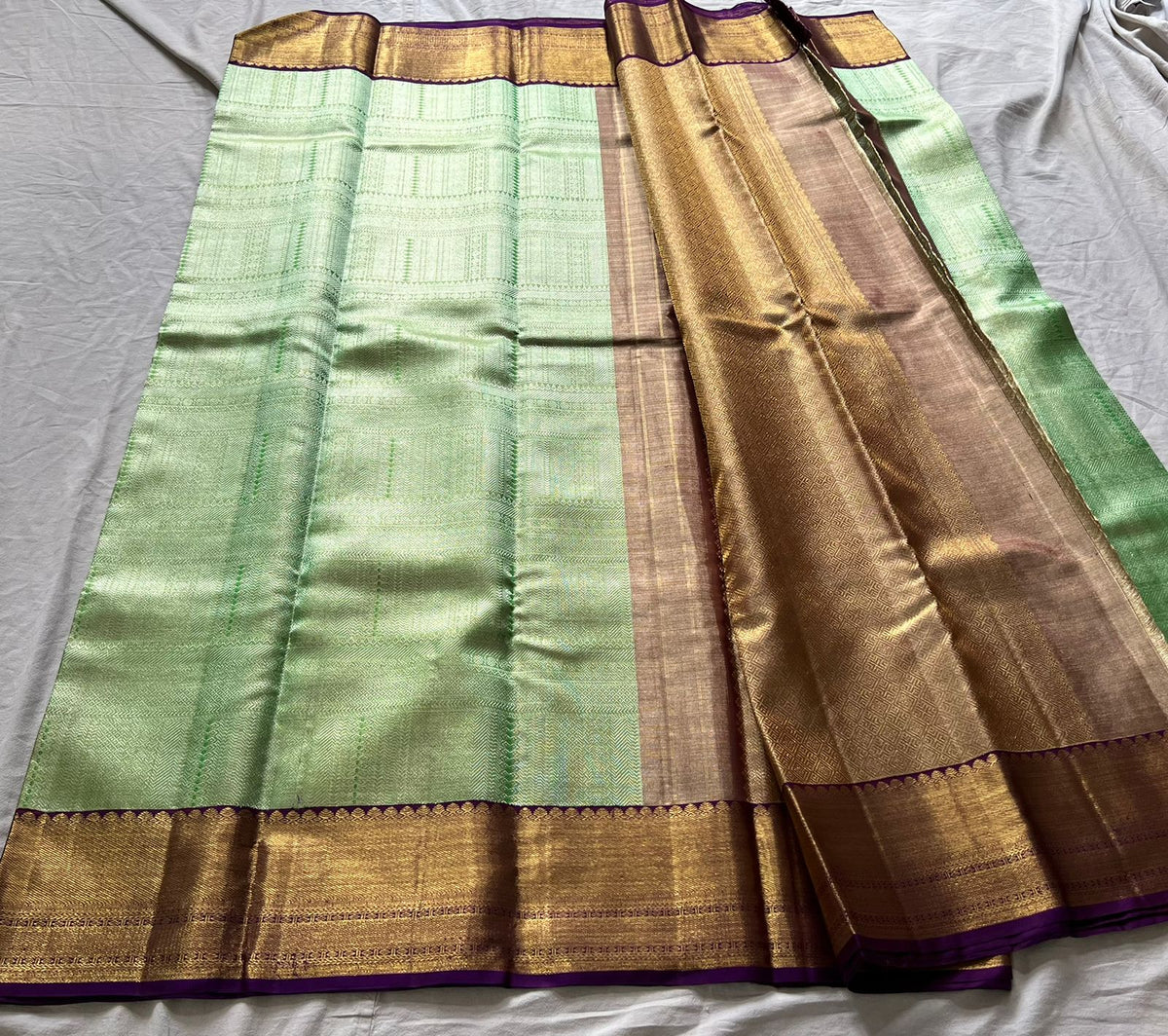 SEA GREEN /MAROON  COLOUR COMBITION PURE KANCHI SILK SAREE