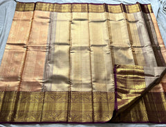 PEACH/MAROON COLOUR COMBITION PURE KANCHI SILK SAREE