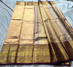 PEACH/MAROON COLOUR COMBITION PURE KANCHI SILK SAREE