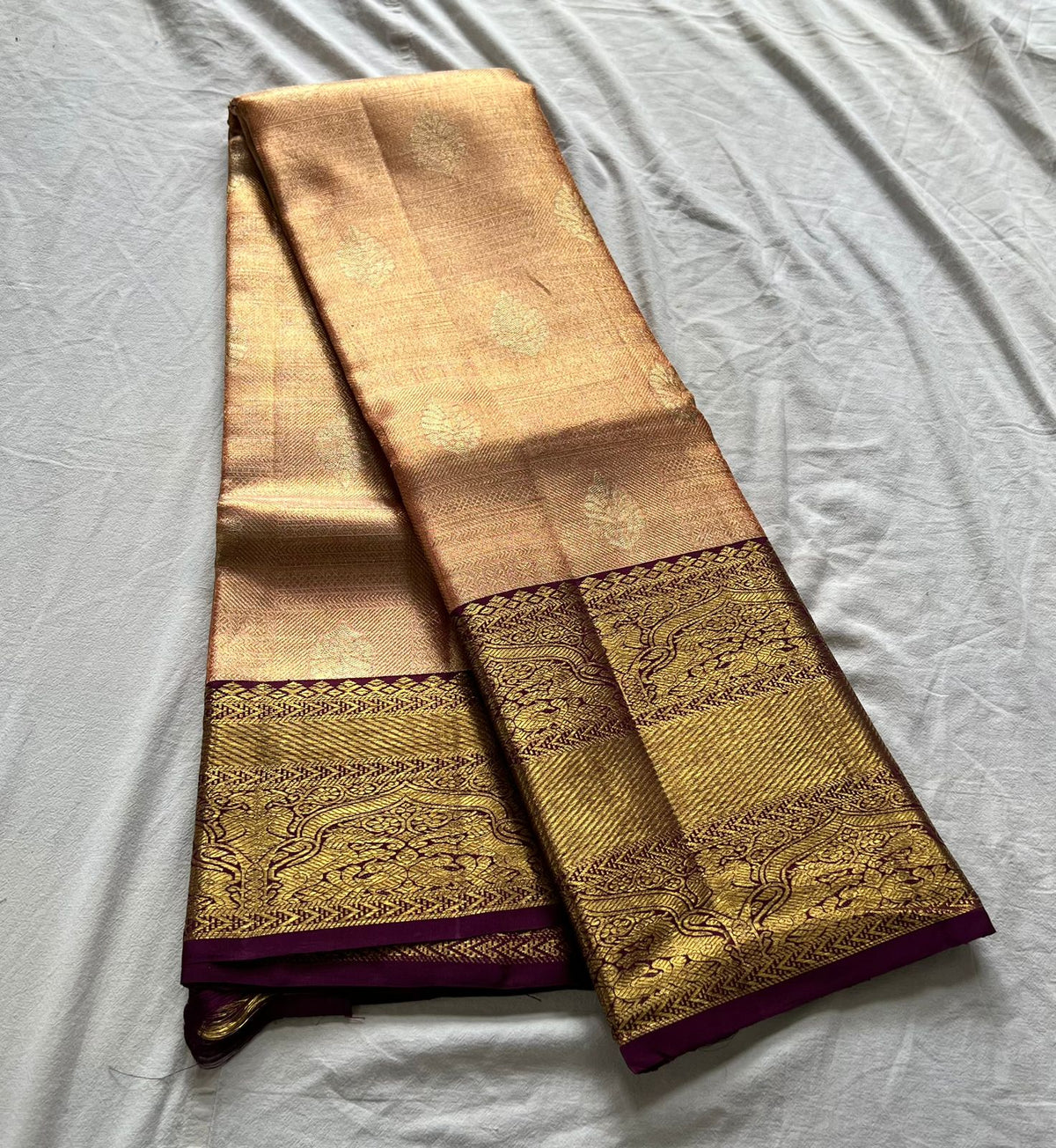 PEACH/MAROON COLOUR COMBITION PURE KANCHI SILK SAREE