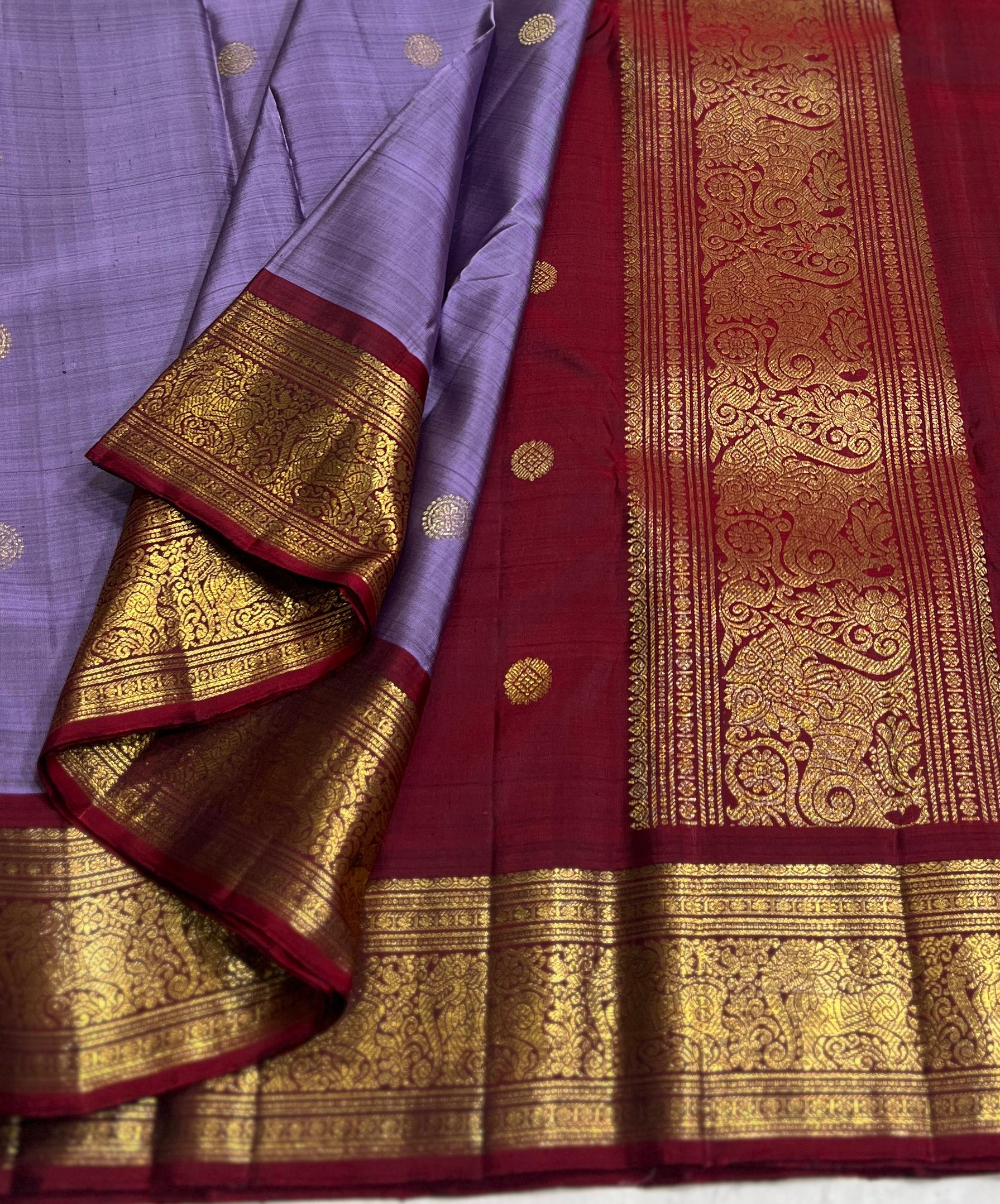 LAVENDER/MAROON  COLOUR COMBITION PURE KANCHI SILK SAREE