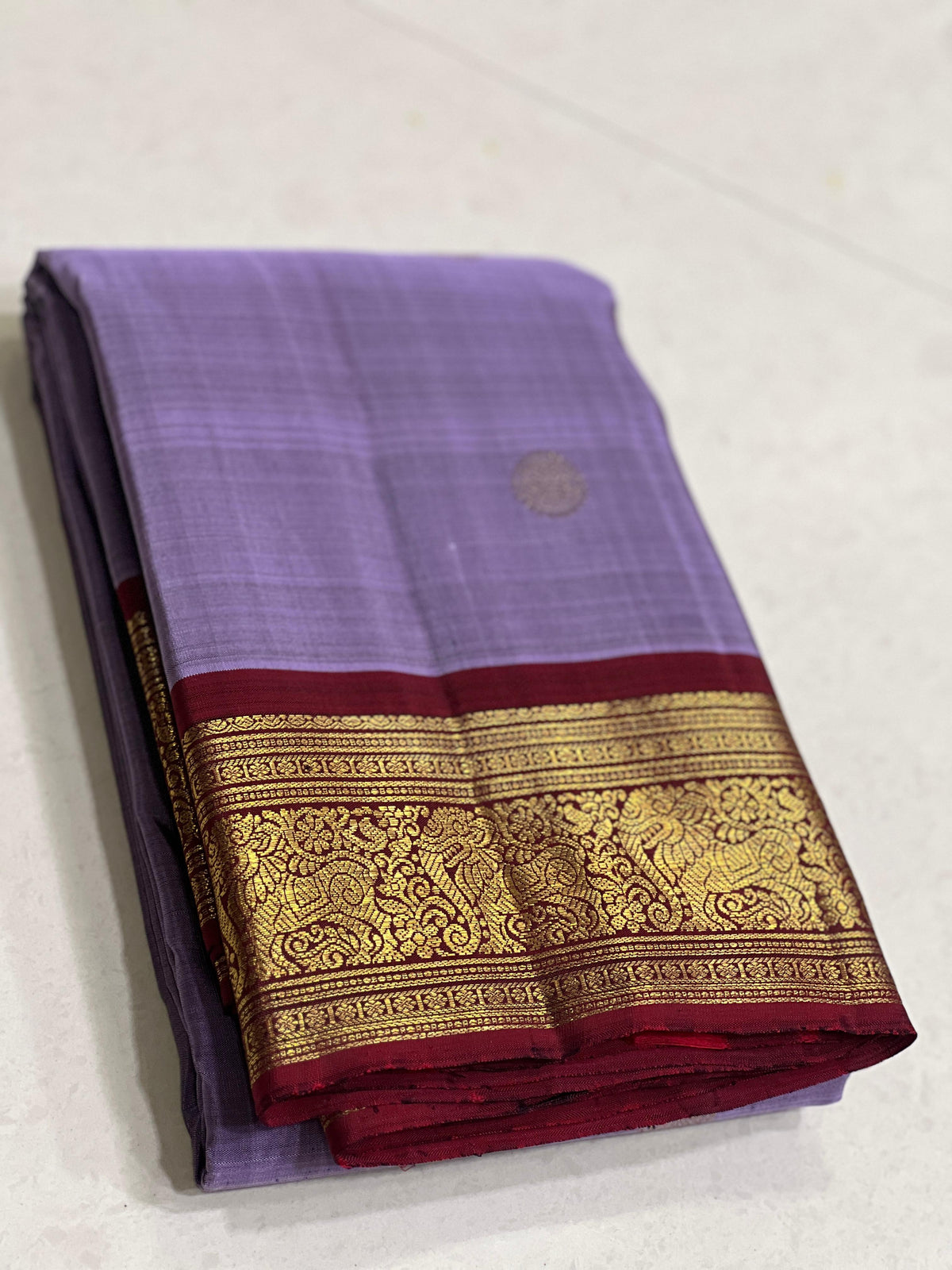 LAVENDER/MAROON  COLOUR COMBITION PURE KANCHI SILK SAREE