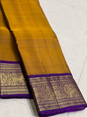 MUSTURD YELLOW/VOILET  COLOUR COMBITION PURE KANCHI SILK SAREE