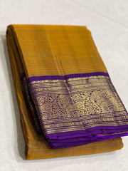 MUSTURD YELLOW/VOILET  COLOUR COMBITION PURE KANCHI SILK SAREE