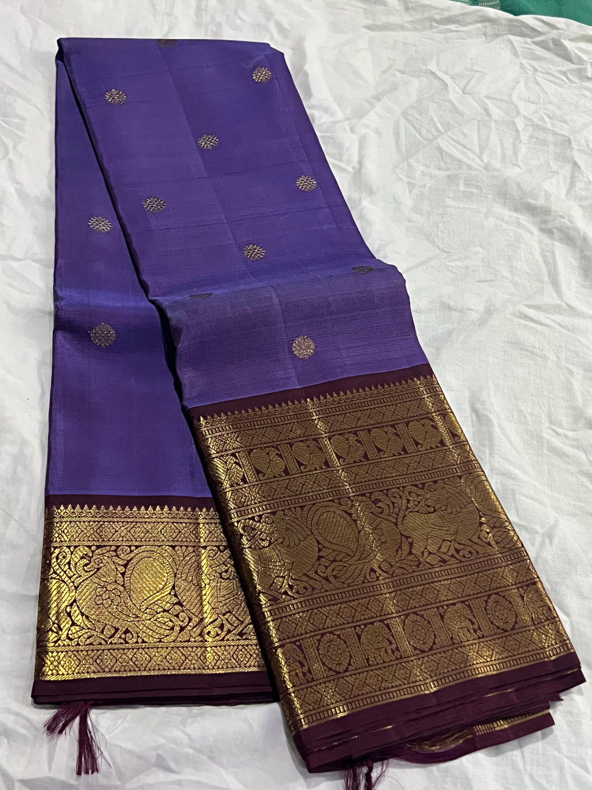 VOILET/BROWN  COLOUR COMBITION PURE KANCHI SILK SAREE