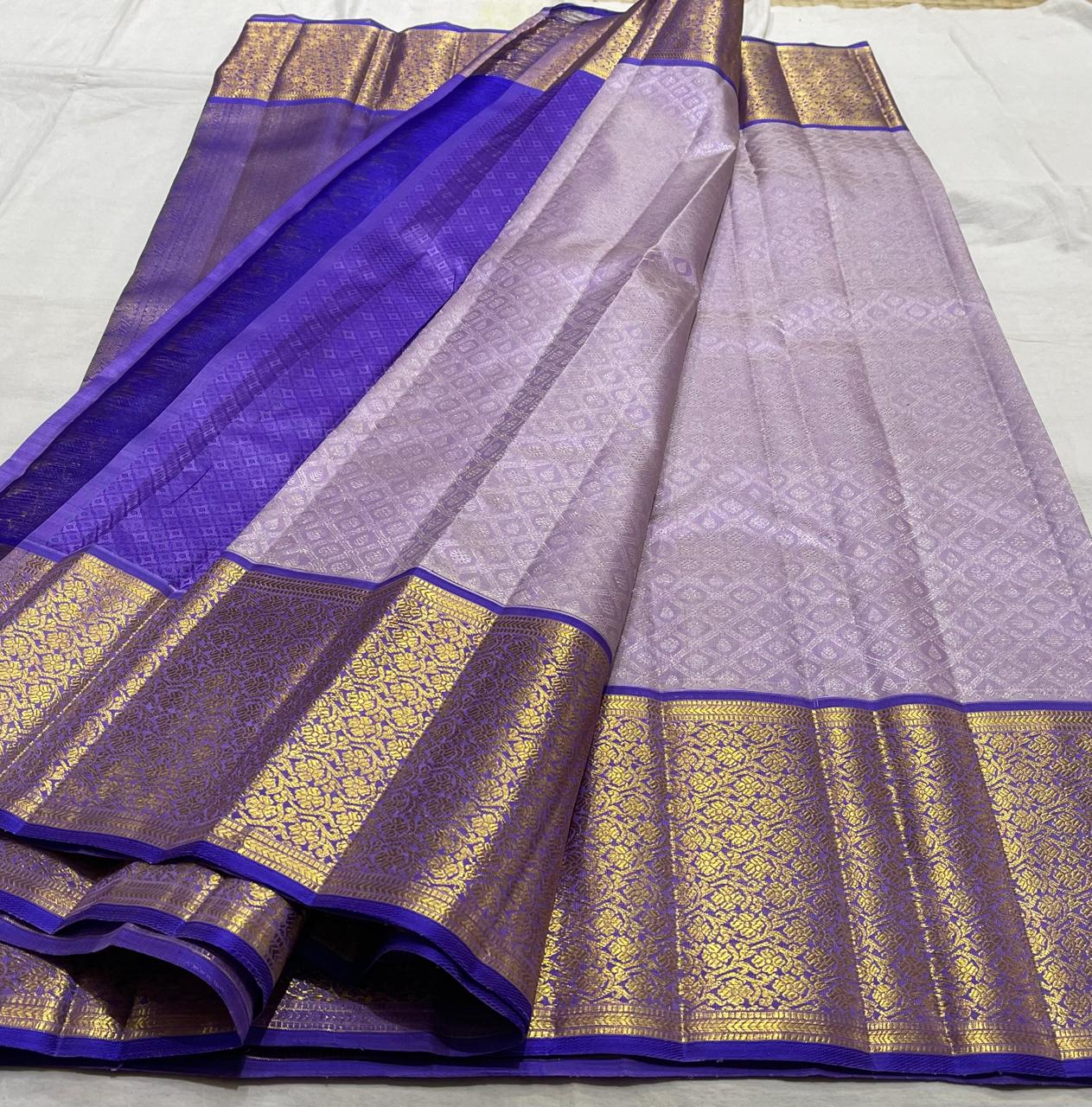 BLUE COLOUR COMBITION PURE KANCHI SILK SAREE