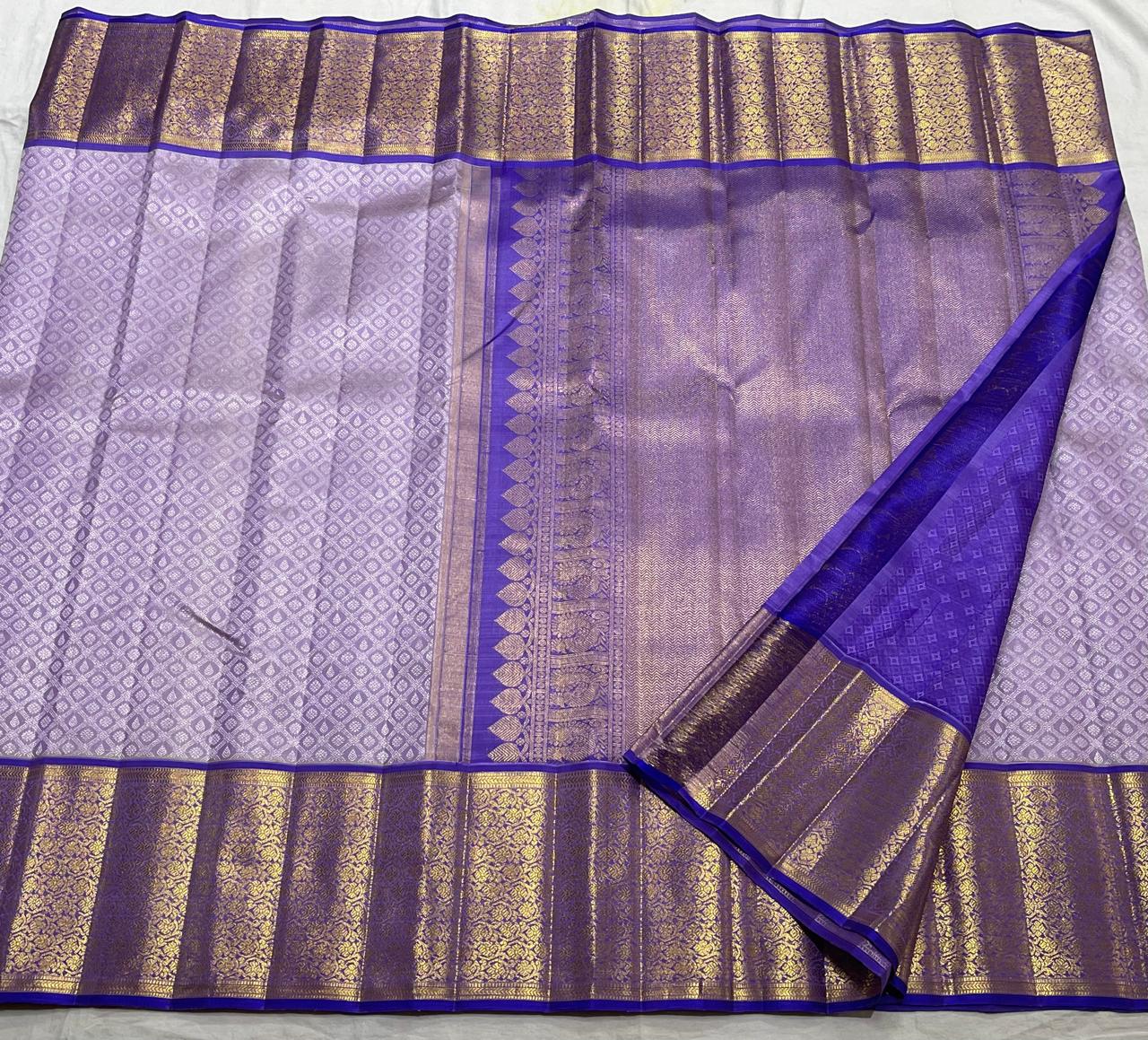 BLUE COLOUR COMBITION PURE KANCHI SILK SAREE