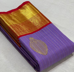 LAVENDER/RED  COLOUR COMBITION PURE KANCHI SILK SAREE