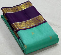 TURQUISE BLUE/MGENTA PINK COLOUR COMBITION PURE KANCHI SILK SAREE