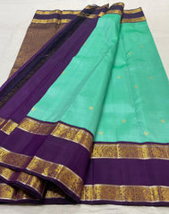 TURQUISE BLUE/MGENTA PINK COLOUR COMBITION PURE KANCHI SILK SAREE