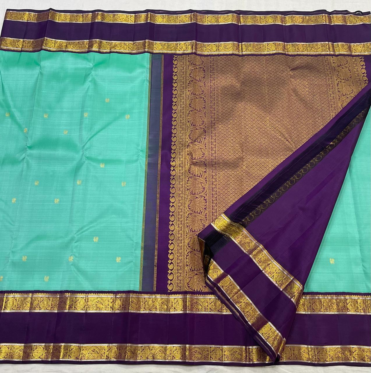 TURQUISE BLUE/MGENTA PINK COLOUR COMBITION PURE KANCHI SILK SAREE